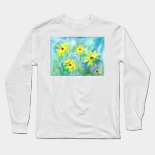 Loose Yellow Flowers in Mixed Media Art Long Sleeve T-Shirt